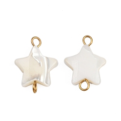 Настоящее золото 18K Подвески-звездочки из натуральных ракушек, с 304 двойными петлями из нержавеющей стали, цвет морской раковины, ионное покрытие (ip), реальный 18 k позолоченный, 16~18x12~13x3~4 мм, отверстие : 1.6~2.5 мм