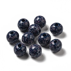 Черный Тема дня независимости напечатала натуральные деревянные бусины, круглый с рисунком фейерверков, чёрные, 16x14.5 мм, отверстие : 3.5 мм