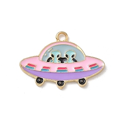Pink Alloy Enamel Pendants, Spacecraft Charms, Golden, Pink, 18x25.5x1.5mm, Hole: 2mm