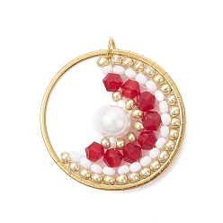 Красный Подвески из стеклянных бусин, с 304 вывод из нержавеющей стали, стекло жемчуг бусинка, круглые, красные, 25x6 мм, отверстие : 2.6 мм