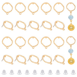 Матовый Золотой Цвет 20шт. цинковый сплав серьги-гвоздики фурнитура, с горизонтальными петлями и пластиковыми гайками 40шт., кольцо, матовый золотой цвет, 18x15.5 мм, отверстие : 1.5 мм, штифты : 0.9 мм