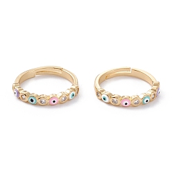 Настоящее золото 18K Регулируемые кольца с прозрачным кубическим цирконием из латуни с микропаве, с эмалью, злые глаза, красочный, реальный 18 k позолоченный, размер США 6, внутренний диаметр: 17 мм