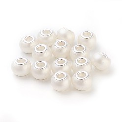 Gainsboro Spray Painted Glass European Beads, Large Hole Rondelle Beads, with Silver Tone Brass Cores, White, 14x11mm, Hole: 5mm