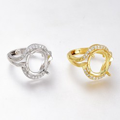 (52) Непрозрачная лаванда Регулируемые латунные компоненты кольца для пальцев из прозрачного кубического циркония с микропаве, 4 настройки кольца зубца когтя, долговечный, овальные, разноцветные, размер США 5 1/2, внутренний диаметр: 16.1 мм, лоток : 12x10 мм