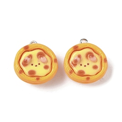 Food Непрозрачные подвески смолы, имитация еды, с платиново-железными петлями, яичный тарт, 22x21x11 мм, отверстие : 2 мм