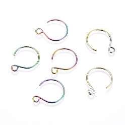 Rainbow Color Ion Plating(IP) 304 Stainless Steel Earring Hooks, with Horizontal Loop, Rainbow Color, 19x15mm, Hole: 2mm, 20 Gauge, Pin: 0.8mm