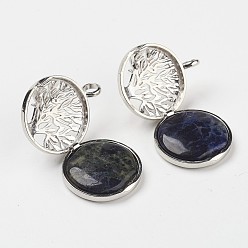 Содалитовое Природные подвески содалитом, С выводами медальона из медных рассеивателей, плоские круглые с деревом, платина, 31x25x8 мм, отверстие : 4 мм