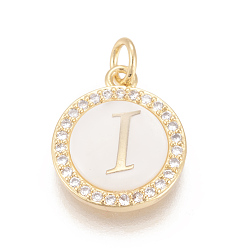 Letter I Латунные микро проложить кубического циркония подвески, с оболочкой, долговечный, без свинца, без кадмии и без никеля, реальный 18 k позолоченный, плоские круглые с буквы, прозрачные, letter.i, 16x13.5x3 мм, отверстие : 3 мм