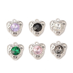 Mixed Color Alloy Glass Pendants, Platinum, Heart Charms, Mixed Color, 17.5x15.5x5.5mm, Hole: 1.8mm