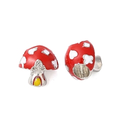 Платина Наберешь покрытие эмали сплава европейские шарики, без кадмия, без никеля и без свинца, бусины с большим отверстием, грибной дом, платина, 12x11x11 мм, отверстие : 5 мм