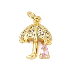 Настоящее золото 18K Стойка металлическая латунная микропрофилированная кубическая циркония подвески, долговечный, без свинца и без кадмия, с целью перехода в кольце, зонтик прелести, реальный 18 k позолоченный, 16x12x4.5 мм