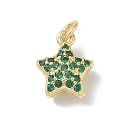Зеленый Латунные микро проложить кубического циркония прелести, звезды прелести, стойки покрытие, долговечный, без кадмия и без свинца, реальный 18 k позолоченный, зелёные, 11.5x10x5.5 мм, отверстие : 3.5 мм