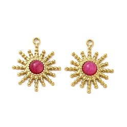 Красный Агат Природные сердолик подвески, солнечные чары, с вакуумным покрытием PVD, настоящее 18позолоченное 201золото, фурнитура из нержавеющей стали, 18x15x3.5 мм, отверстие : 1.4 мм