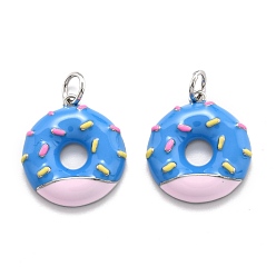 Озёрно--синий Латунь эмаль подвески, Реальная платина, долговечный, пончик, Плут синий, 18x16x3.3 мм, отверстие : 3.6 мм