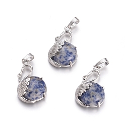 (306FM) Жонкиль матовый с лаймовой подкладкой Натуральные синие пятна яшмы подвески, с латунной фурнитурой платинового цвета, лебедь, 30.8x18.8x8.5 мм, отверстие : 7x5 мм