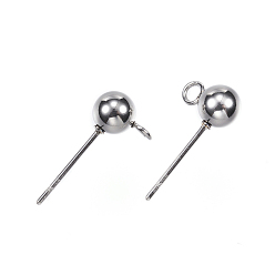 Stainless Steel Color Non-Tarnish 304 Stainless Steel Stud Earring Findings, with Loop, Stainless Steel Color, 16x5mm, Hole: 2mm, Pin: 0.8mm