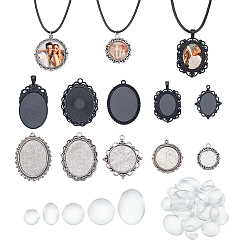 (52) Непрозрачная лаванда 20 шт. 10 стили тибетский стиль античный серебряный сплав плоский овальный подвес кабошон оправа, с 20шт. 5 стилями стеклянный кабошон, разноцветные, лоток : 40x30 мм, 55x40x2 мм, отверстие : 2 мм, Около 116 шт / 1000 г