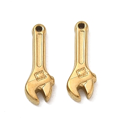 Plaqué 18K Or Véritable Pendentifs en acier inoxydable, breloques en forme de clé, placage ionique (ip), réel 304 k plaqué or, 18mm, Trou: 18x6x2.8mm