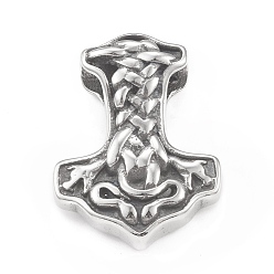 Antique Silver 304 Stainless Steel Pendants, Thor's Hammer Charm, Antique Silver, 39x29x13mm, Hole: 7.5mm