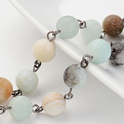 Амазонит Ручной натуральный амазонитовые бисерные цепочки, несварные, с латунным штифтом, металлический черный , 39.3 дюйм