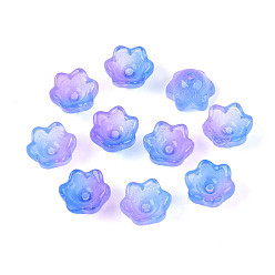Королевский синий Прозрачные двухцветные колпачки для стеклянных бусин, окрашенные аэрозольной краской, цветок, королевский синий, 7x11.5x11.5 мм, отверстие : 0.8~1.4 мм, около 1950~2000 шт / упаковка
