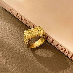 Rectangle 304 Stainless Steel Finger Rings, Real 18K Gold Plated, Rectangle, US Size 7(17.3mm)