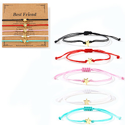 (52) Непрозрачная лаванда 5шт 5 цвета звезда регулируемый нейлоновый шнур плетеные браслеты, латунные украшения в форме сердца для женщин, с бумажной карточкой, разноцветные, внутренний диаметр: 11 дюйм (28 см).