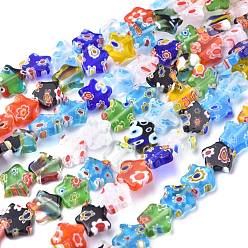 Mixed Color Flower Handmade Millefiori Glass Beads Strands, Mixed Color, 10x10x3mm, Hole: 1mm, about 38pcs/strand, 12.9 inch