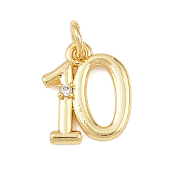Настоящее золото 18K Латунные микропаве прозрачные кубические циркониевые подвески, число 10, с целью перехода в кольце, без кадмия и без свинца, стойки покрытие, долговечный, реальный 18 k позолоченный, 14~15x4.5~11x2 мм, отверстие : 3 мм