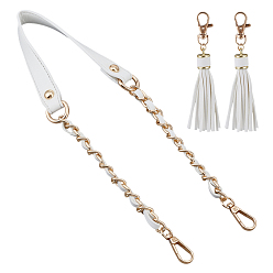Белый 1 шт. ремни для сумок из искусственной кожи, с 2шт. брелоки из искусственной кожи с кисточками, золотые, белые, 630x20x3~10 мм