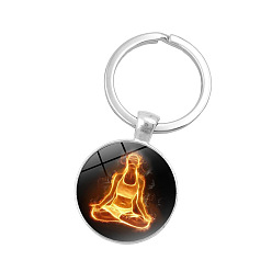 Разноцветный Стеклянный полукруглый/купольный брелок с подвеской в виде семи чакр йоги на тему йоги, с кольцами для ключей из сплава, аксессуары для подвески автомобильной сумки, красочный, 5.7 см