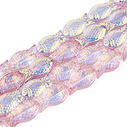 Фламинго Прозрачность гальванизированные стеклянные бусины нити, рыба, с покрытием AB цвета, с половиным покрытием, фламинго, 15x8.1x5 мм, отверстие : 0.9~1 мм, около 55 шт / нитка, 25.59'' (65 см)