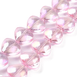 Pink Baking Paint Glass Beads Strands, Heart, Pink, 11~11.5x13x7mm, Hole: 1mm, about 55pcs/strand, 25.12''(63.8cm)