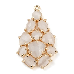 Белый Дым Подвески из латунной кошки, слеза, без свинца и без кадмия, долговечный, стойки покрытие, реальный 18 k позолоченный, граненые, серый, 33x21x6 мм, отверстие : 1.2 мм