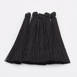Black Nylon Tassel Big Pendants, Black, 65x5~6mm