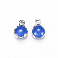 Dodger Blue 304 Stainless Steel Enamel Charms, Enamelled Sequins, Flat Round, Dodger Blue, 7x4.5x3mm, Hole: 1mm