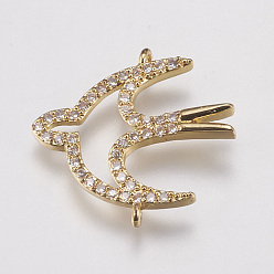 Golden Brass Micro Pave Cubic Zirconia Links, Bird, Clear, Golden, 19x20x2.5mm, Hole: 1mm