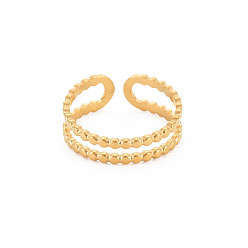 Настоящее золото 18K Ионное покрытие (ip) 304 двойная открытая манжета из нержавеющей стали для женщин, без никеля , реальный 18 k позолоченный, размер США 8 (18.1 мм)