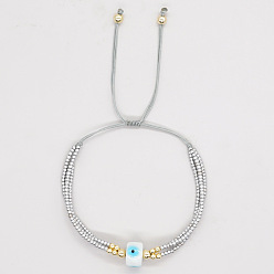 Серебро Богемный стиль стеклянные бисерные браслеты бисерные браслеты, многослойные плетеные браслеты от сглаза для женщин, серебряные, внутренний диаметр: 11 дюйм (28 см)