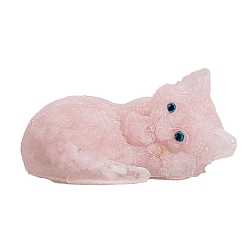 Розовый Кварц Украшение для дисплея кошки из смолы, с натуральной крошкой розового кварца внутри статуй для украшения домашнего офиса, 81.5x54.7x39.9 мм