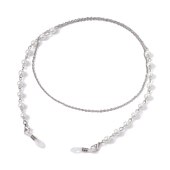 Stainless Steel Color Glass Pearl Beaded Eyeglasses Chains, with 304 Stainless Steel Cable Chains, Stainless Steel Color, 770mm