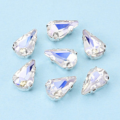 Хрусталь AB Пришить бусины монте из стразов, с настройками латуни, аксессуары для одежды, слеза, хрусталь AB, 12.8x8.3x5 мм, отверстие : 1 мм, около 1000 шт / упаковка