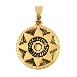 Античное Золото Ионное покрытие (ip) 304 подвеска из нержавеющей стали со стразами, плоская круглая с подвеской в виде цветка, античное золото , 26x22x2 мм, отверстие : 3x7.5 мм, пригодный для стразов 4 мм