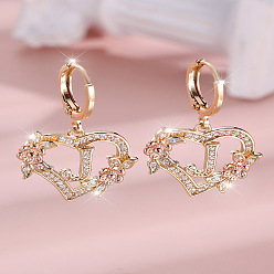 Letter J Серьги-кольца из латуни с микропаве и прозрачным кубическим цирконием в форме сердца, золотые, буква J, 34x20 мм
