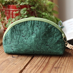 чирок Набор для вышивки косметички в форме луны с цветочным узором своими руками, включая иглы для вышивания и нитки, хлопчатобумажная льняная ткань, зелено-синие, 17x12x8 см