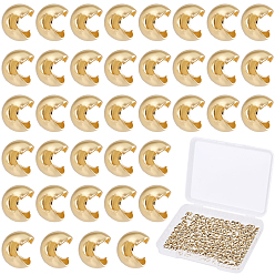 Настоящее золото 24K Латунь обжимной шарик крышку, без свинца и без кадмия, реальный 24 k позолоченный, 4x2 мм, отверстие : 1.5 мм, 300 шт