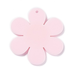 Misty Rose Opaque Acrylic Big Pendants, Sunflower with Smiling Face Charm, Misty Rose, 55x50.5x5mm, Hole: 2.5mm