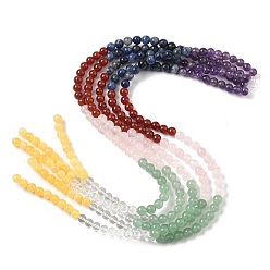 Смешанные камни Нити бусин из натурального желтого нефрита чакры, кристаллического кварца, зеленого авантюрина, розового кварца, сердолика, содалита и аметиста, круглые, 8~9 мм, отверстие : 1.2 мм, около 47 шт / нитка, 14.96~15.08'' (38~38.3 см)