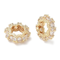 Золотой Латуни кубического циркония европейские шарики, долговечный, бусины с большим отверстием, золотые, 12x4 мм, отверстие : 6.5x6 мм