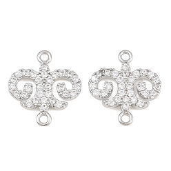 Real Platinum Plated Brass Micro Pave Clear Cubic Zirconia Connector Charms, Fleur-de-lis Links, Real Platinum Plated, 17.5x15.5x2.5mm, Hole: 1mm